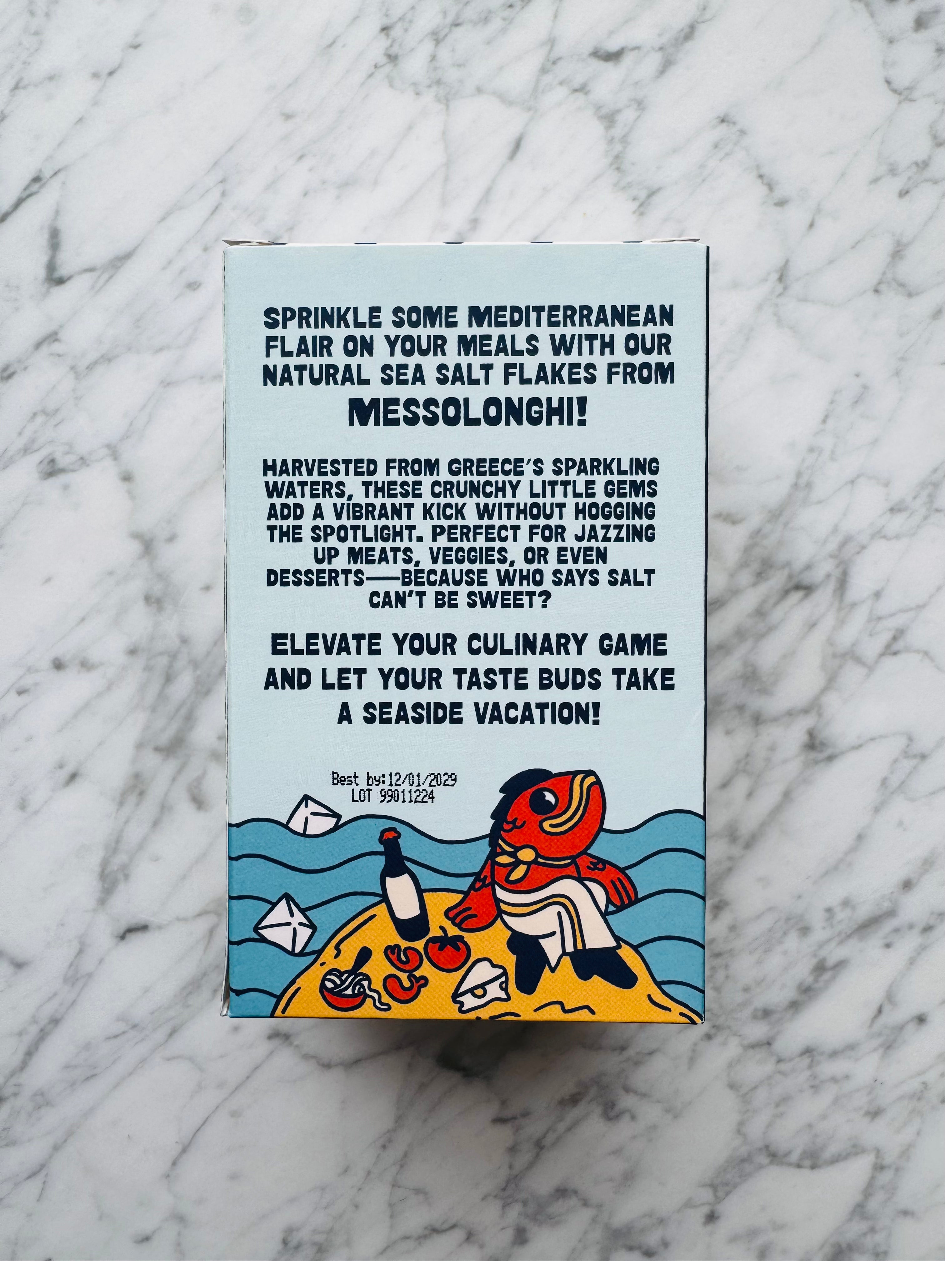 Back of beautiful sea salt flakes box
