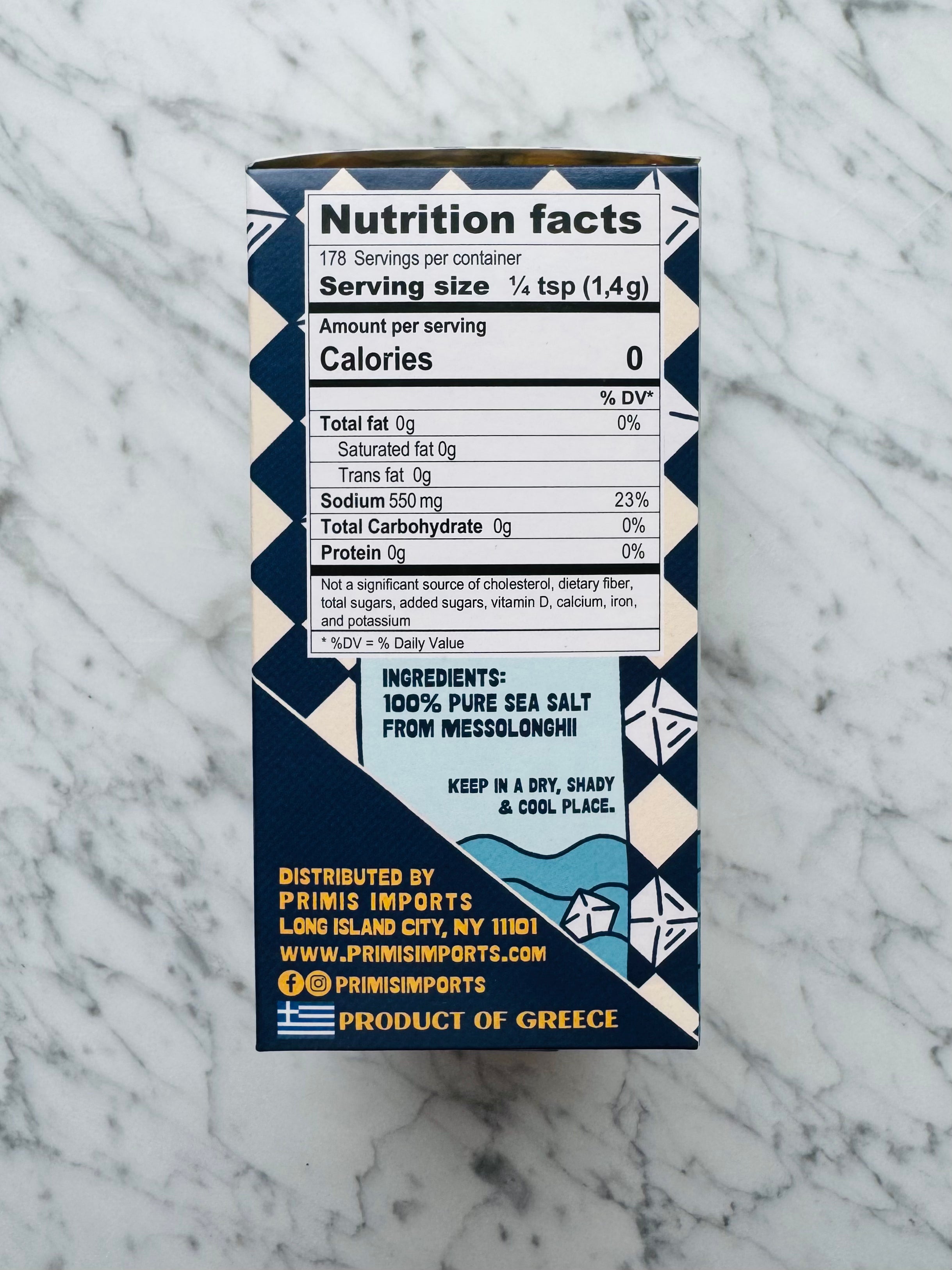 Nutrition label salt box
